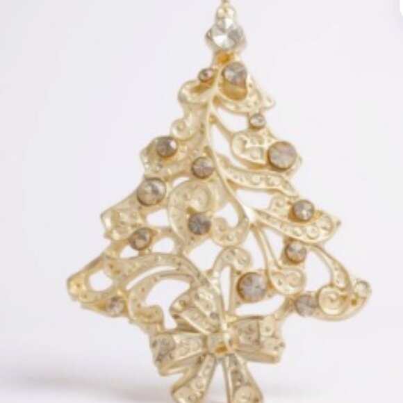 Christopher Radko Silver Tone Christmas Tree Brooch Jeweled Crystal Rhinestone - Picture 1 of 7